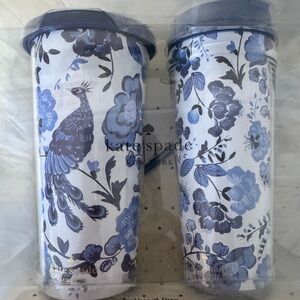 Kate Spade Blue Floral Cold Tumbler/Hot thermal mug set NIB Retail 44.99